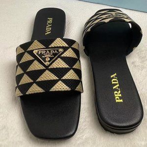 PRADA Embroidered Fabric Slides